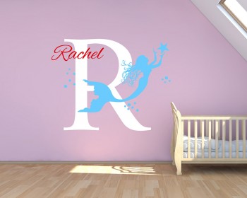 Décoration de mur de sirène avec le nom fait sur commande pour la pièce de chambre de babygirl